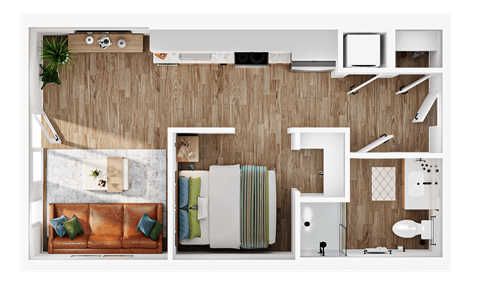 Floor plan for 1 bed, 1 bath, 450 sqft